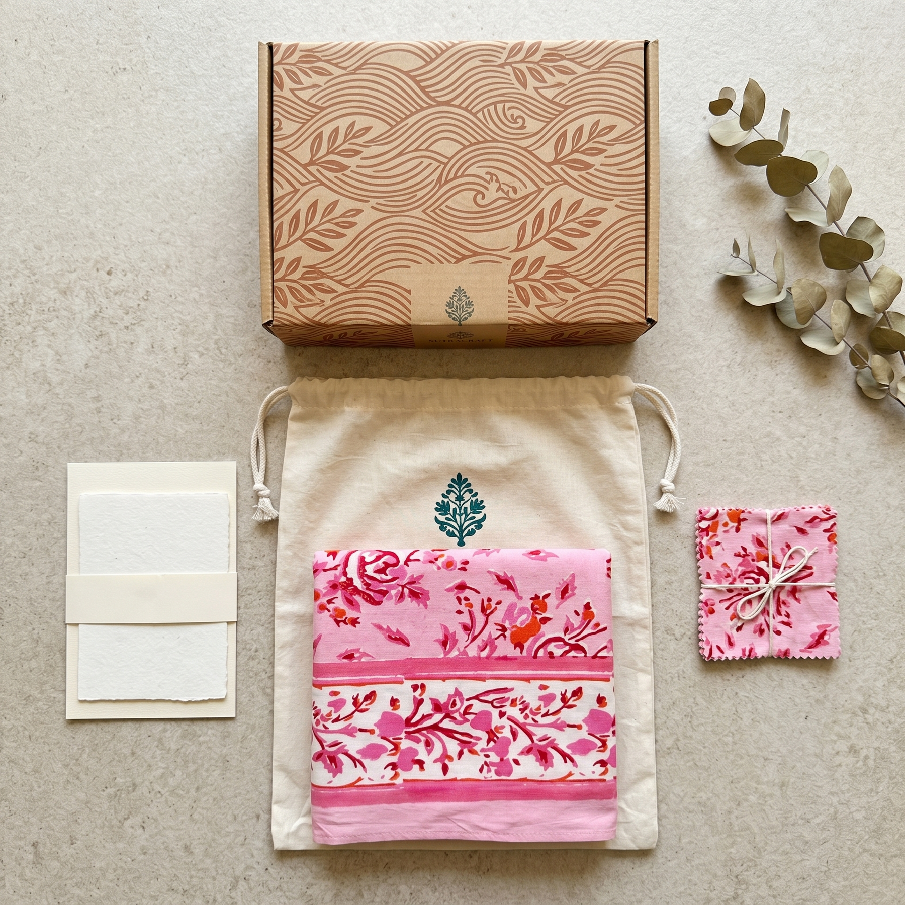 Pink & Coral Floral Hand Block Print Cotton Tablecloth – Peony