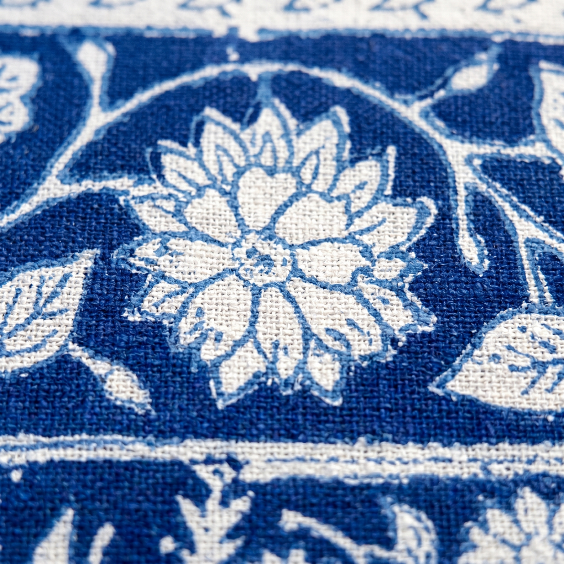 Blue & White Floral Hand Block Print Cotton Tablecloth – Porcelain