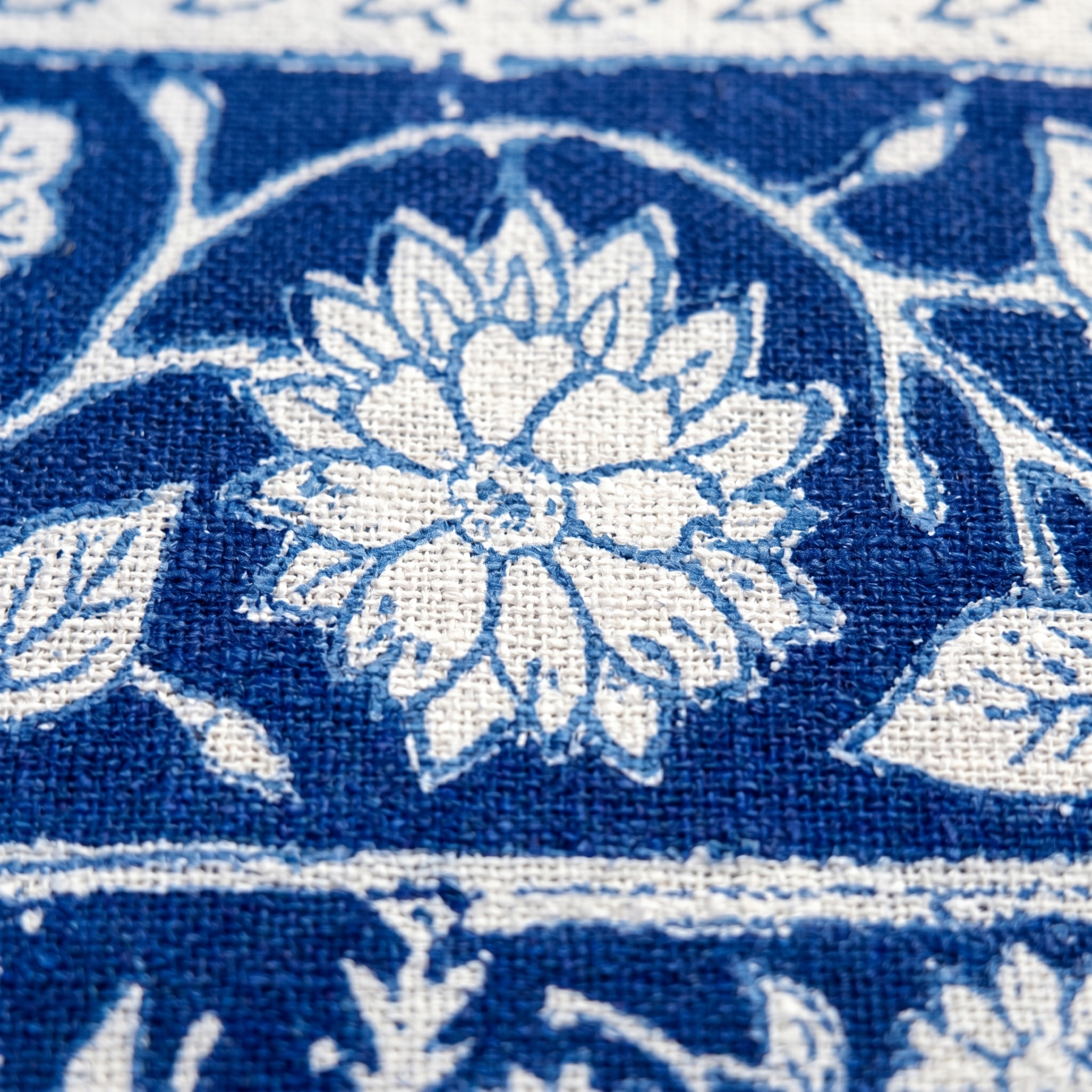 Blue & White Floral Hand Block Print Cotton Tablecloth – Porcelain