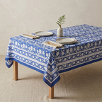 Blue & White Floral Hand Block Print Cotton Tablecloth – Porcelain