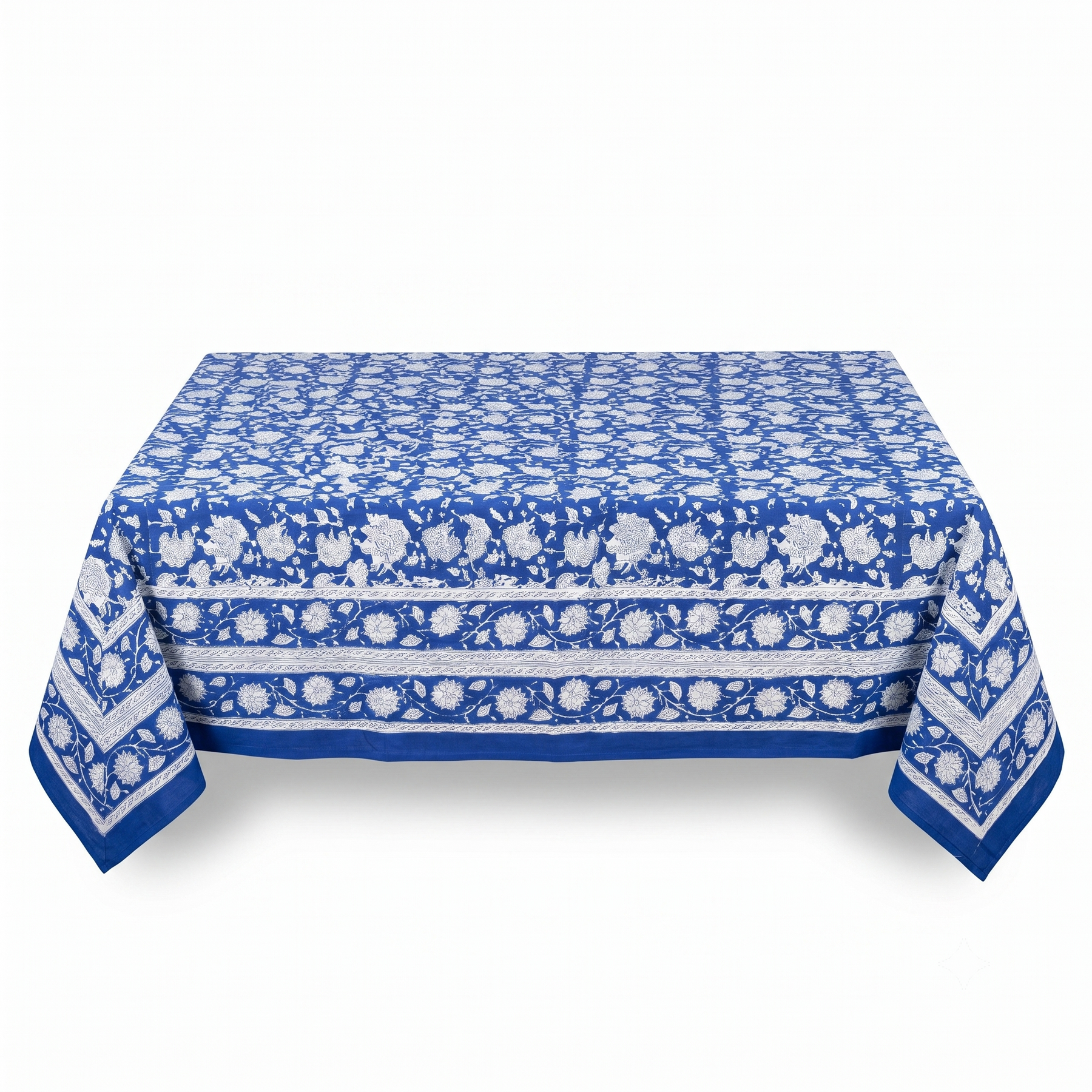 Blue & White Floral Hand Block Print Cotton Tablecloth – Porcelain