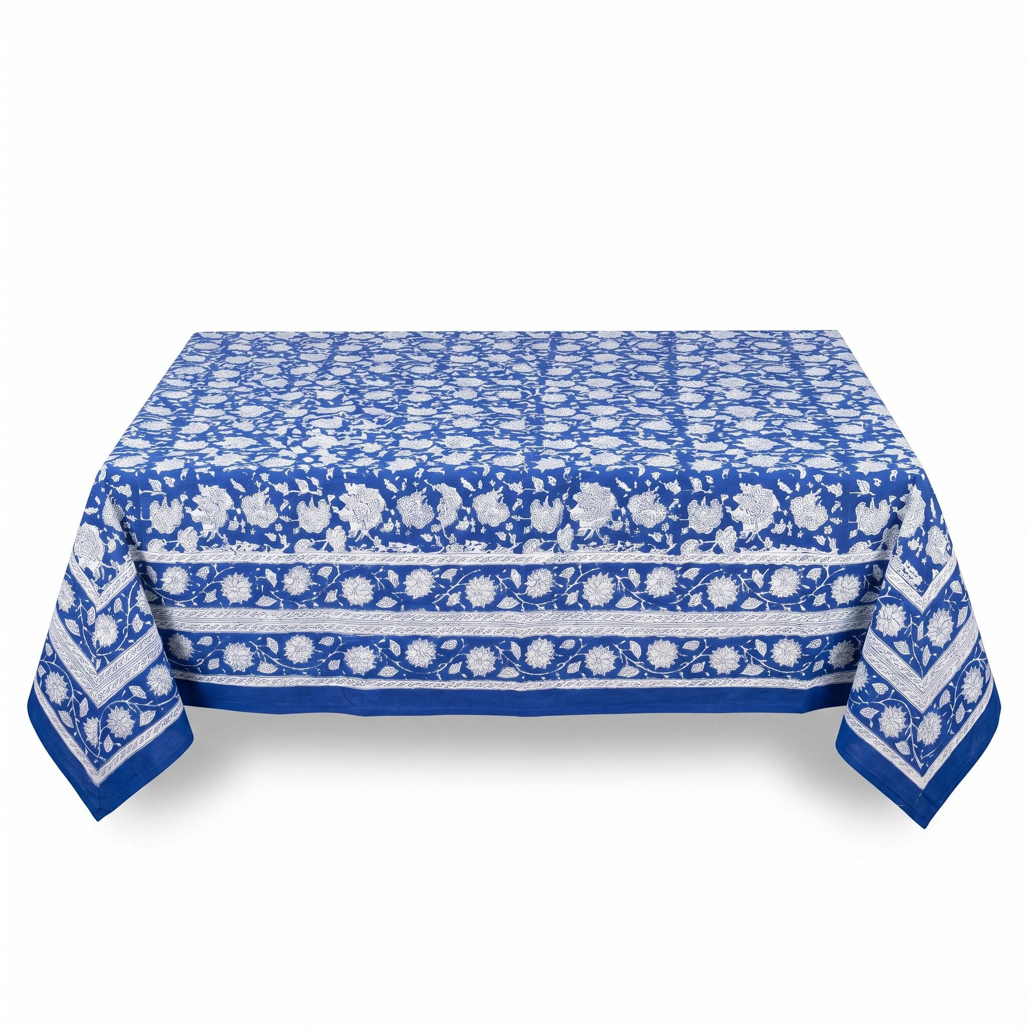 Blue & White Floral Hand Block Print Cotton Tablecloth – Porcelain