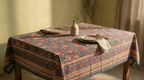 Teal & Rust Floral Hand Block Print Cotton Tablecloth – Sienna