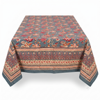 Teal & Rust Floral Hand Block Print Cotton Tablecloth – Sienna