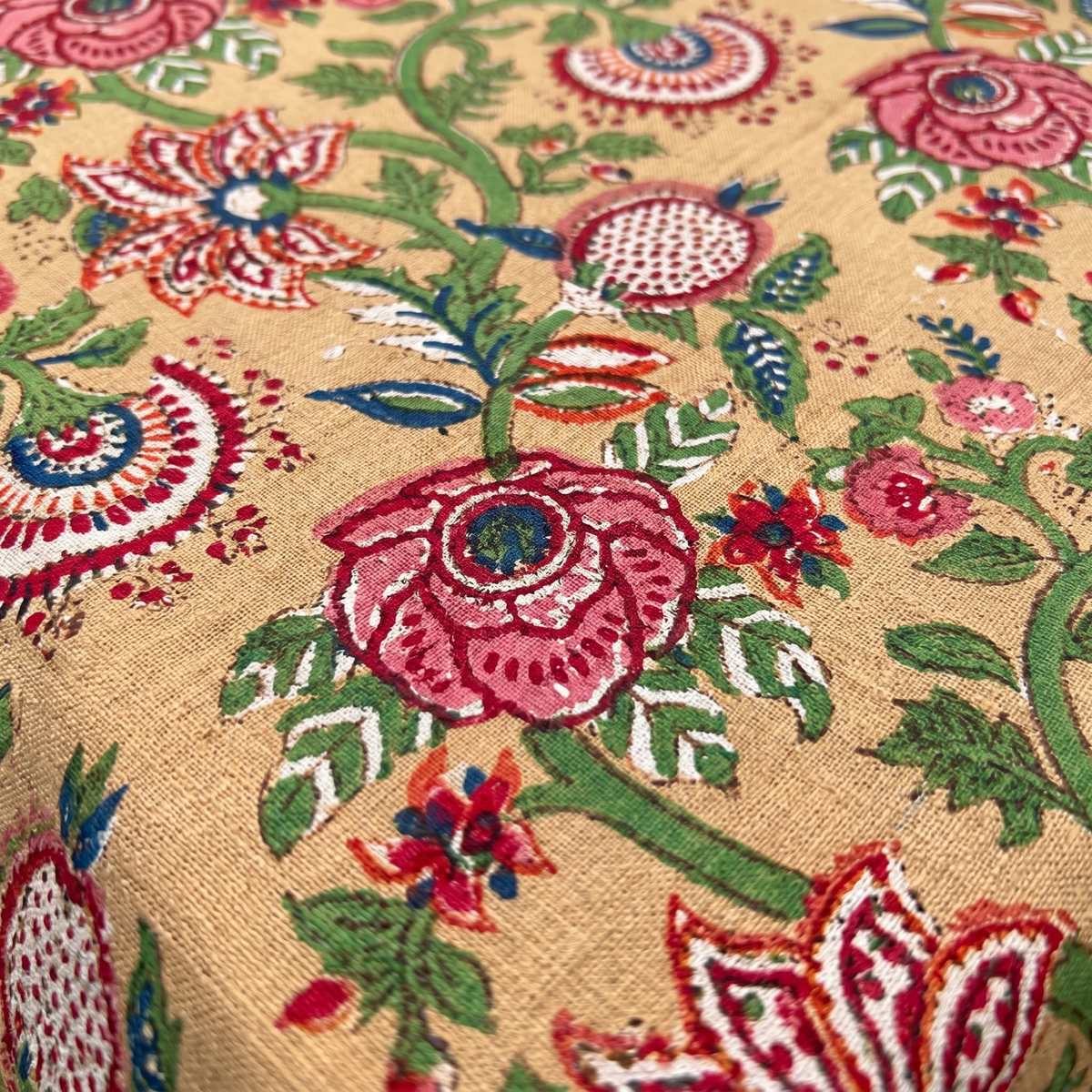 Mustard Multicolour Floral Hand Block Print Cotton Tablecloth – Marigold