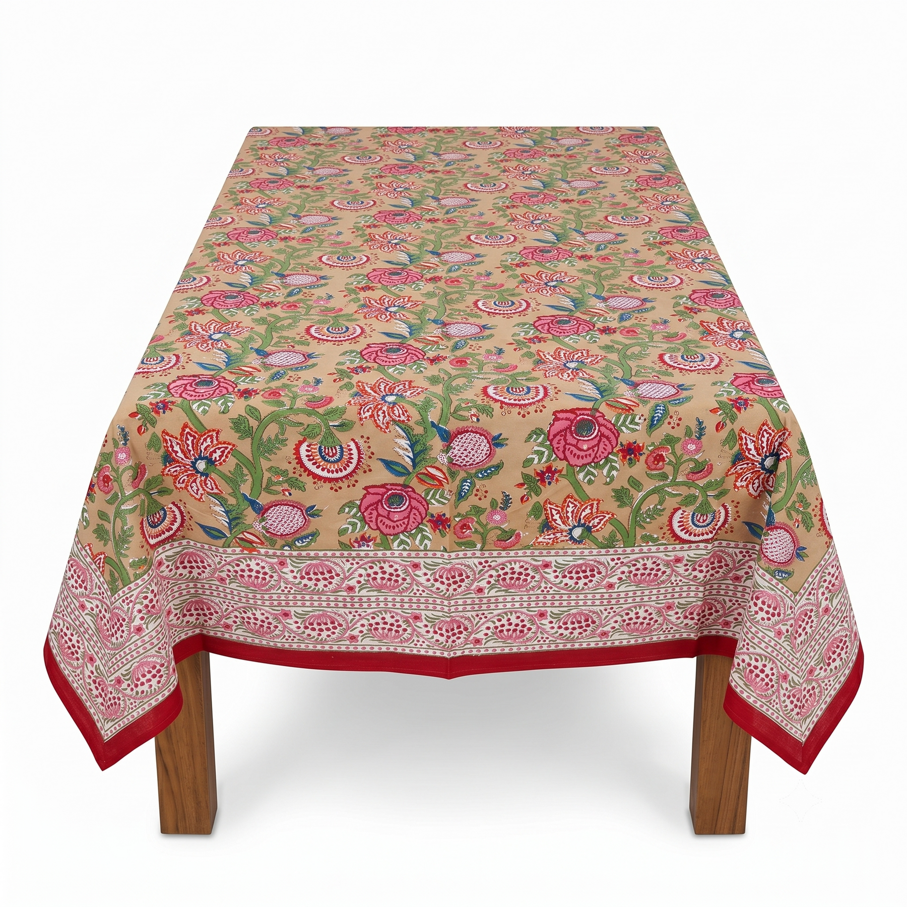 Mustard Multicolour Floral Hand Block Print Cotton Tablecloth – Marigold