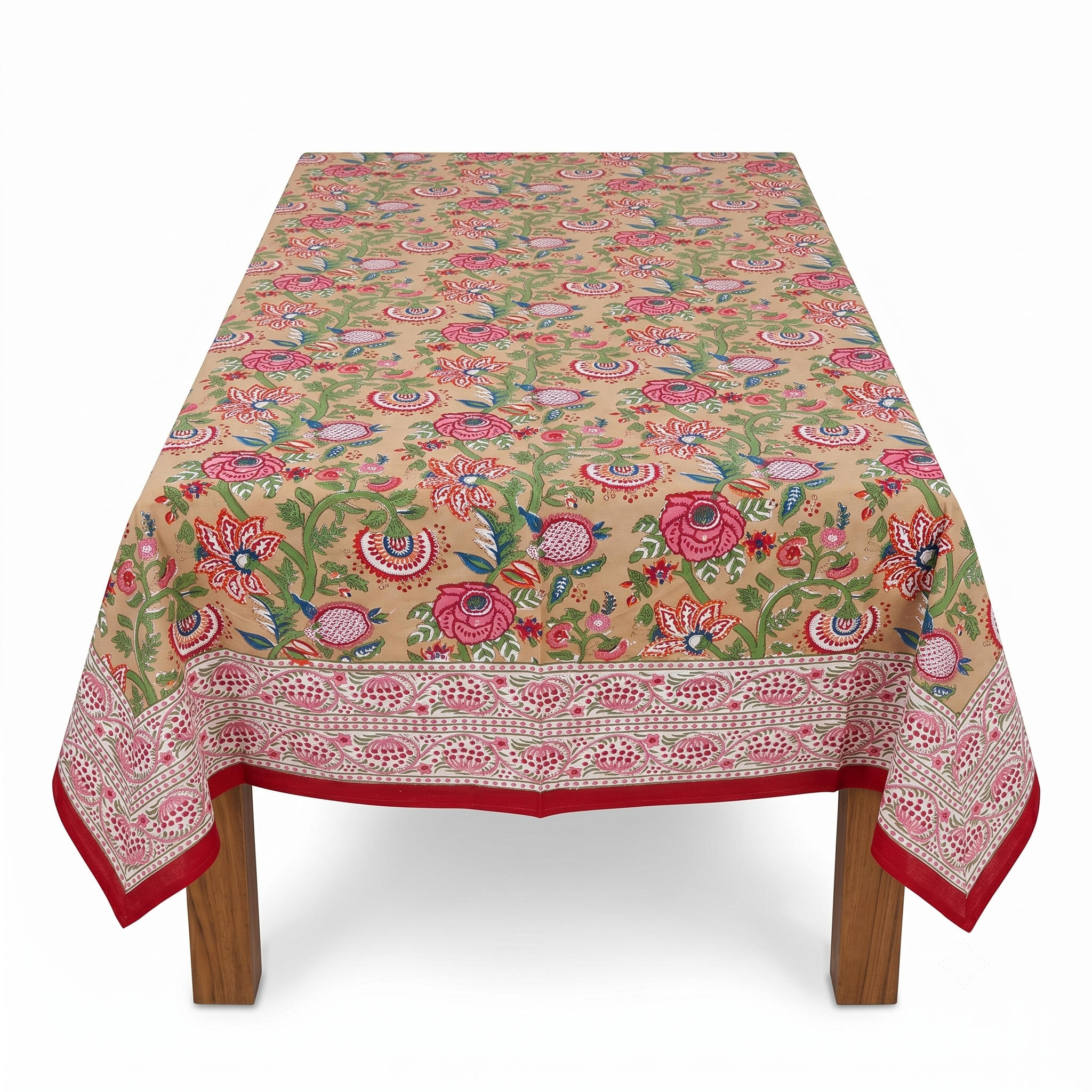 Mustard Multicolour Floral Hand Block Print Cotton Tablecloth – Marigold