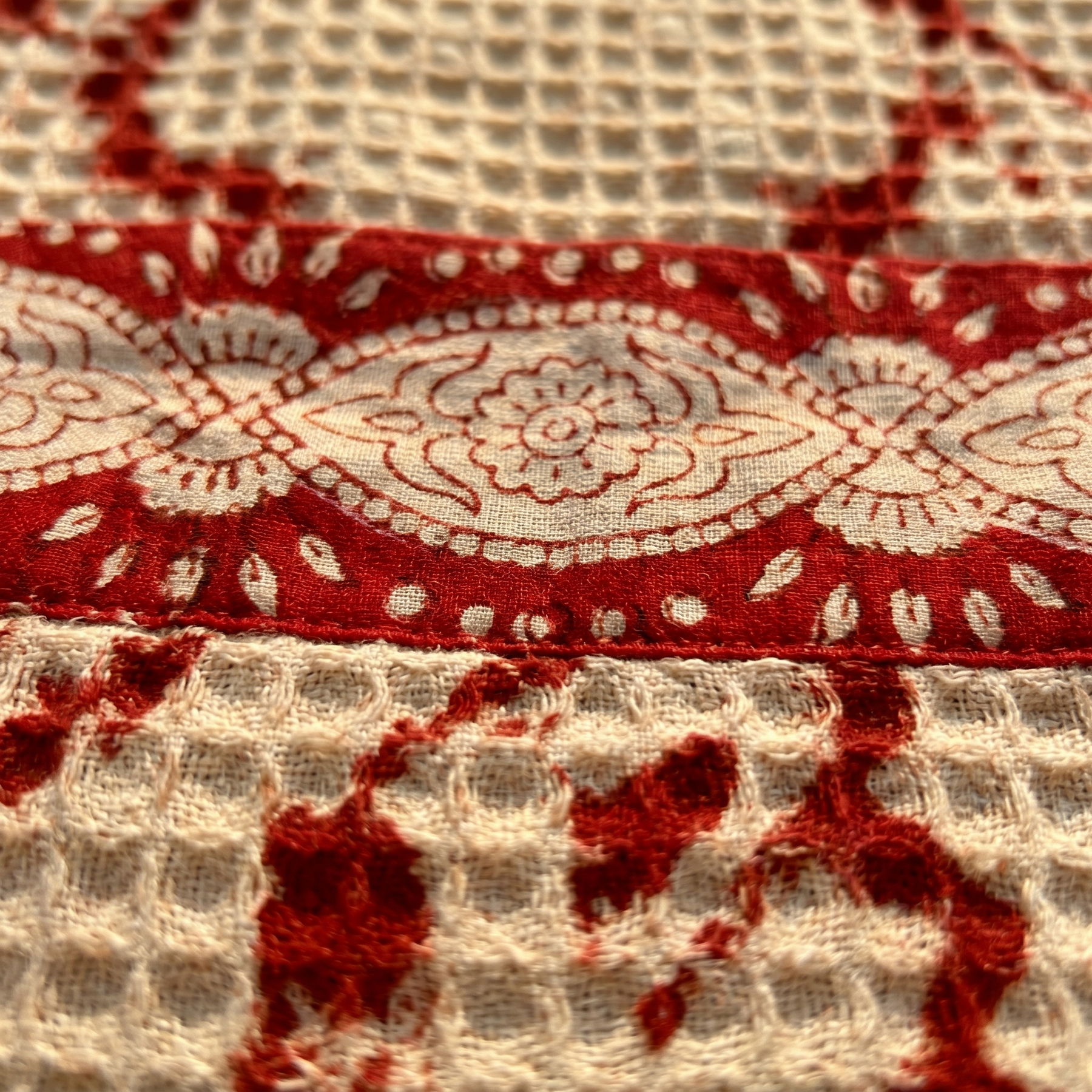 Cream & Red Floral Waffle Cotton Kimono Robe – Camellia