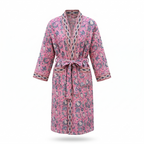 Pink & Blue Floral Waffle Cotton Kimono Robe – Rosette