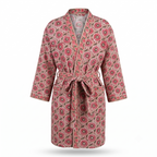 Taupe & Red Floral Waffle Cotton Kimono Robe – Marguerite