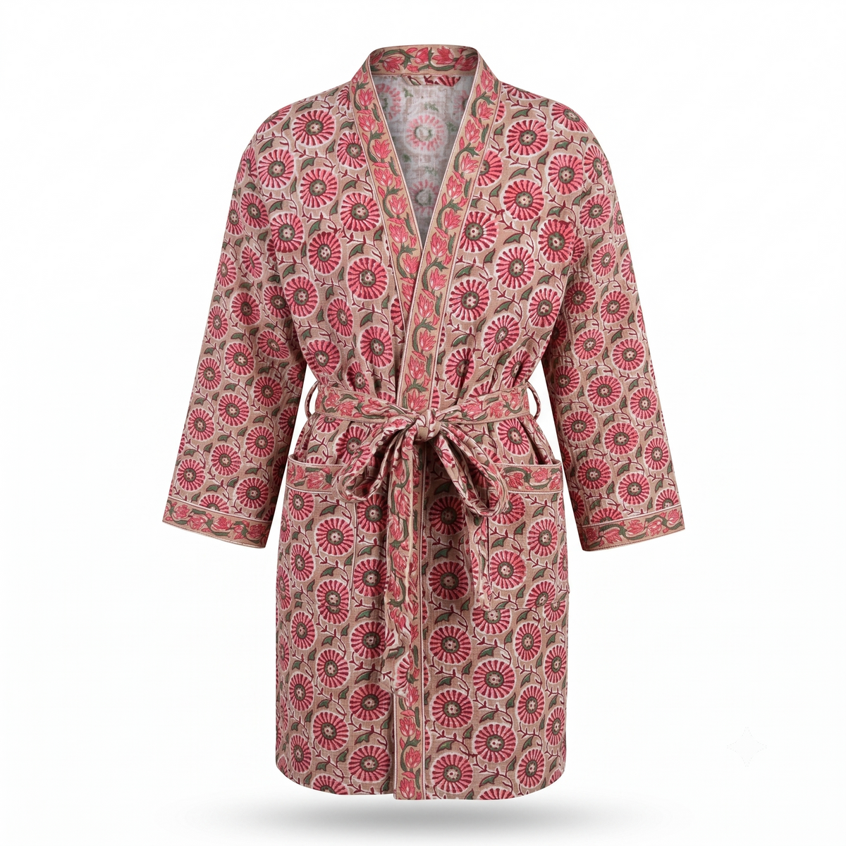 Taupe & Red Floral Waffle Cotton Kimono Robe – Marguerite