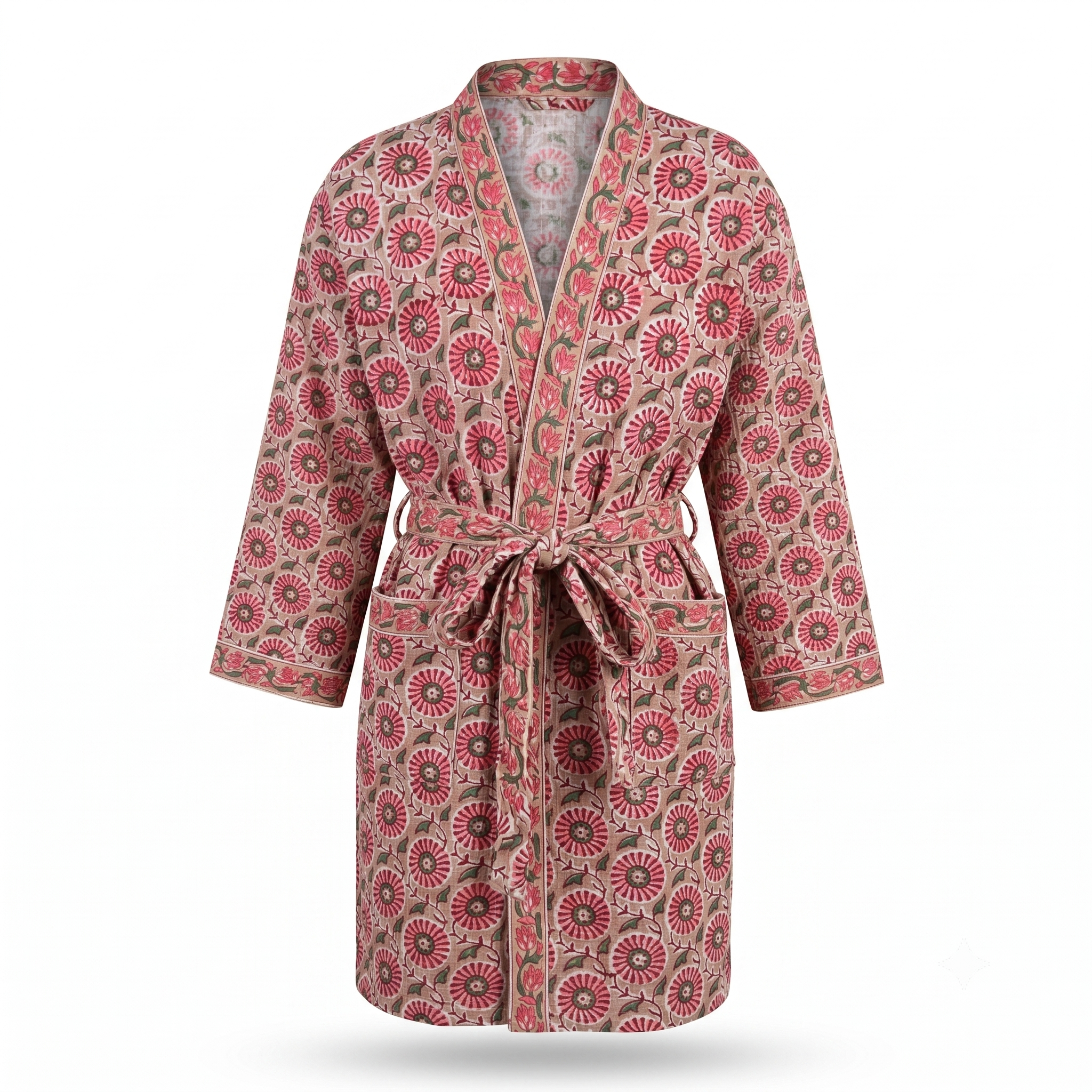 Taupe & Red Floral Waffle Cotton Kimono Robe – Marguerite