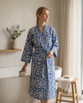 Blue & White Floral Waffle Cotton Kimono Robe – Delft