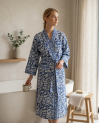 Blue & White Floral Waffle Cotton Kimono Robe – Delft