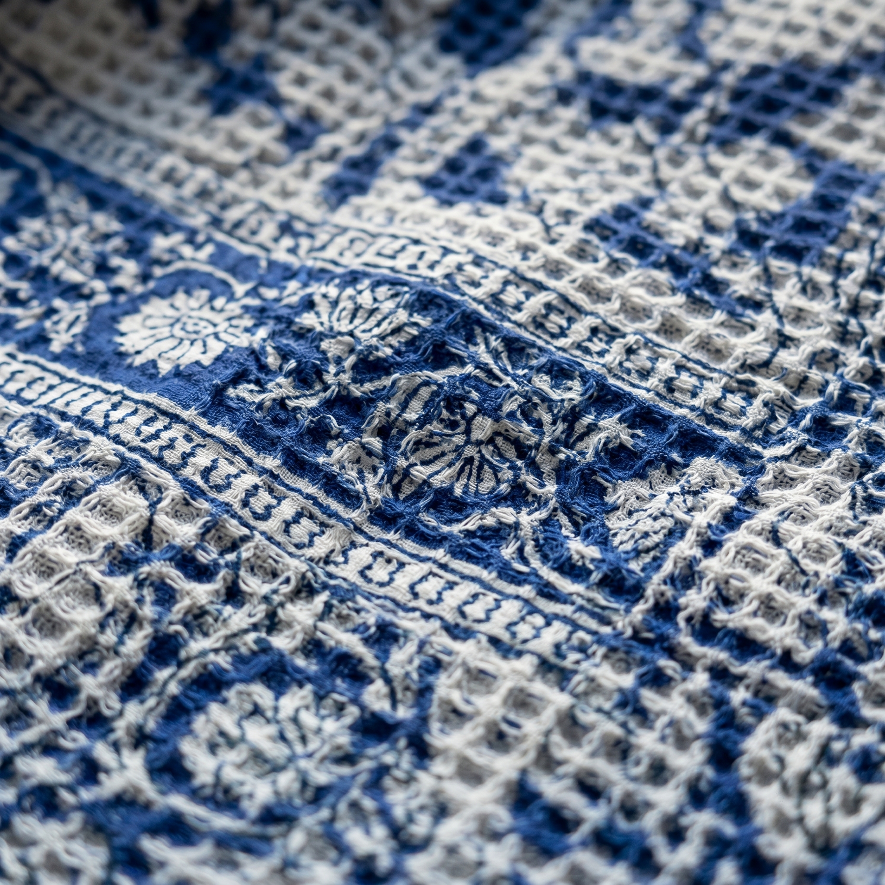Blue & White Floral Waffle Cotton Kimono Robe – Delft