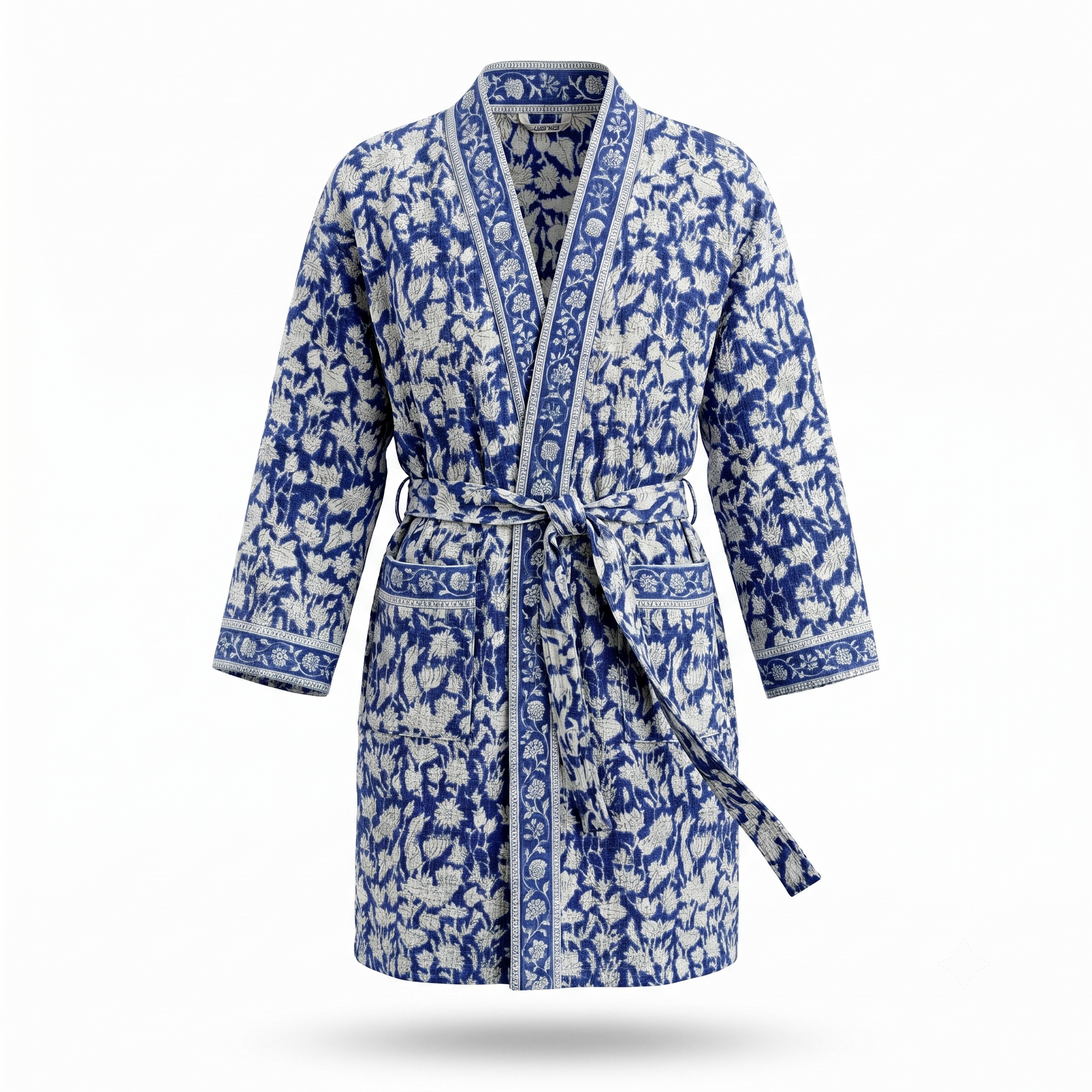 Blue & White Floral Waffle Cotton Kimono Robe – Delft