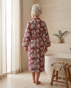 Red & Blue Floral Waffle Cotton Kimono Robe – Marsala