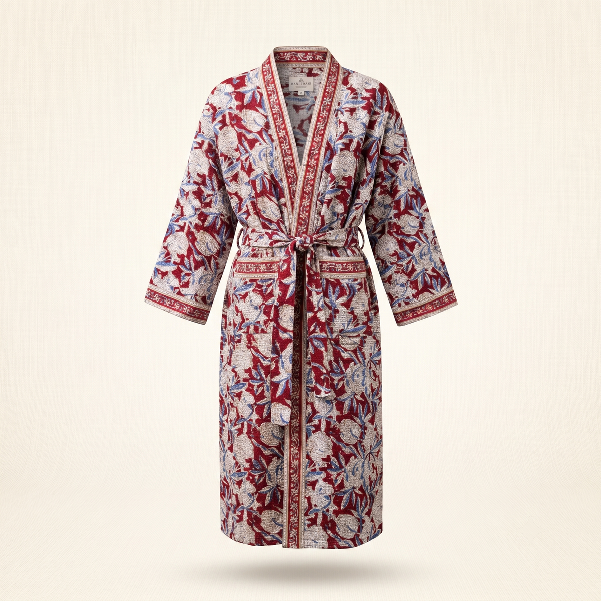 Red & Blue Floral Waffle Cotton Kimono Robe – Marsala