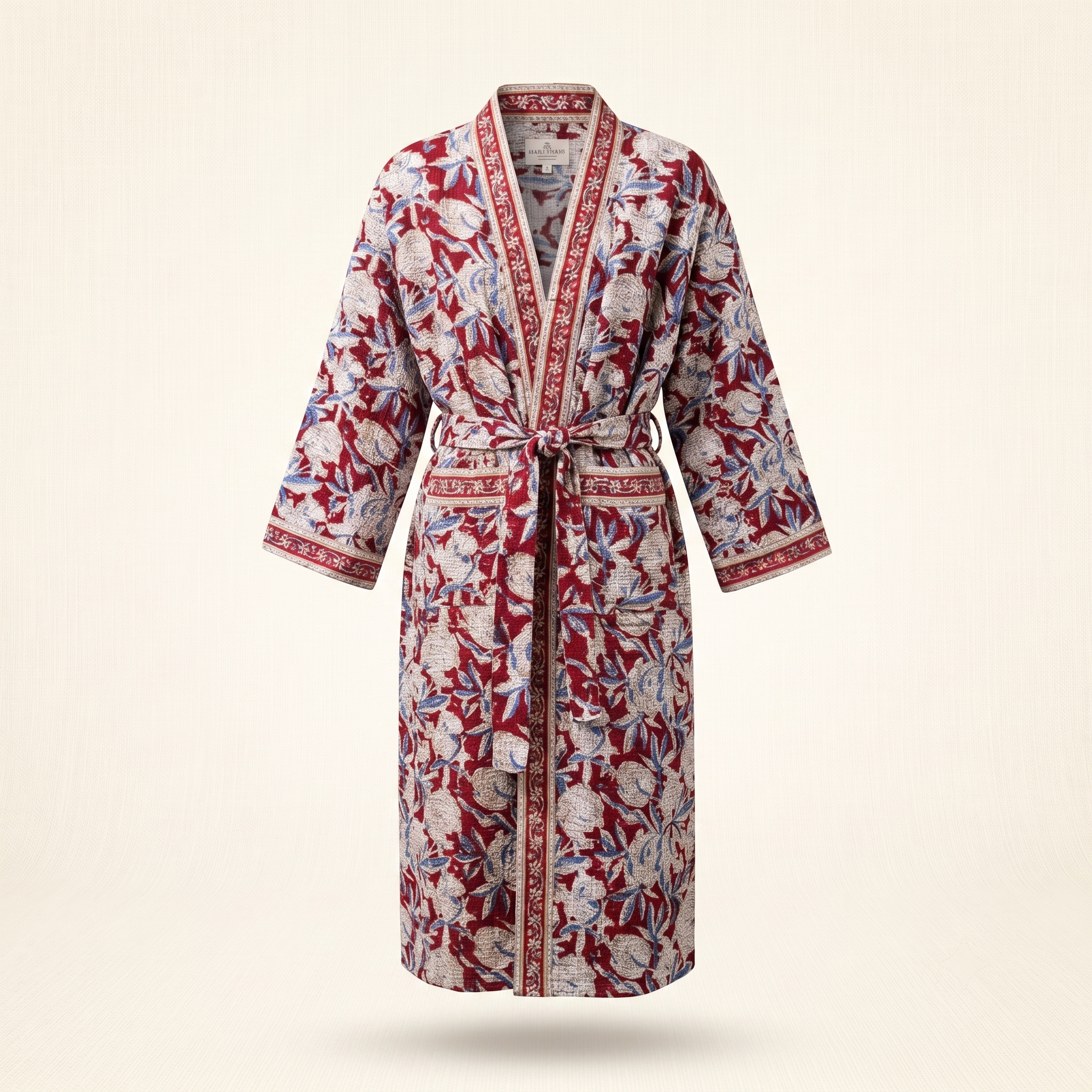 Red & Blue Floral Waffle Cotton Kimono Robe – Marsala