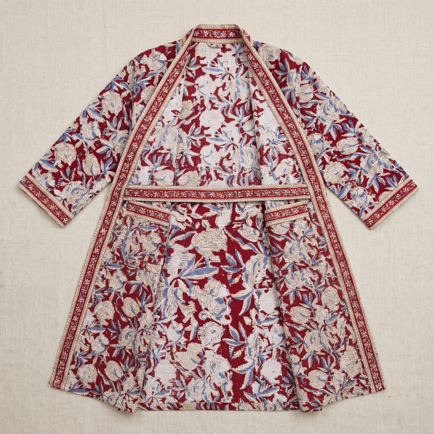 Red & Blue Floral Waffle Cotton Kimono Robe – Marsala