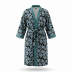 Black & Teal Floral Waffle Cotton Kimono Robe – Onyx
