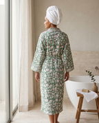 Green & Pink Floral Waffle Cotton Kimono Robe – Clover