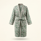 Green & Pink Floral Waffle Cotton Kimono Robe – Clover