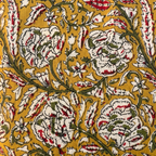 Bagru Daboo Block Print Cotton Fabric – Mustard Floral