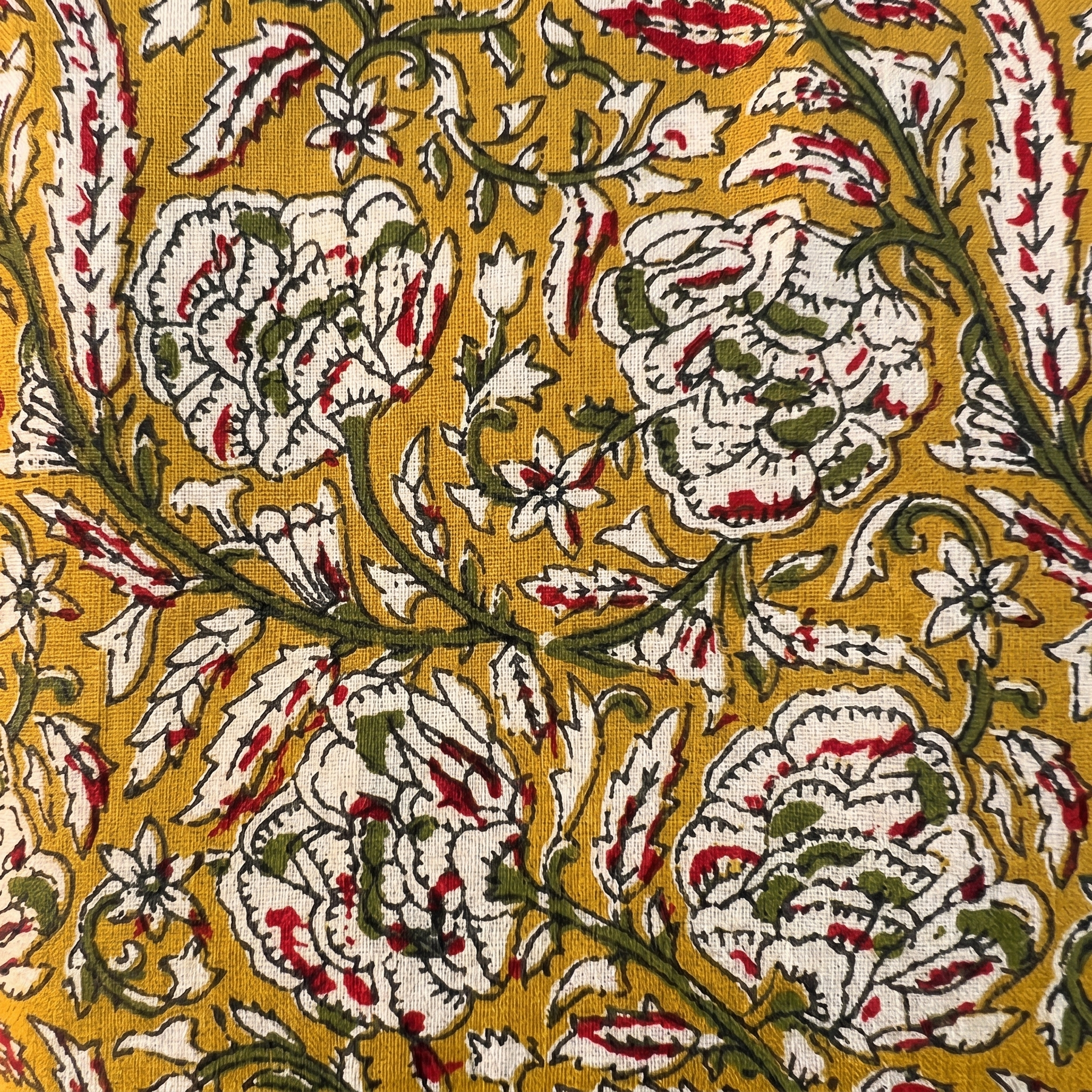 Bagru Daboo Block Print Cotton Fabric – Mustard Floral