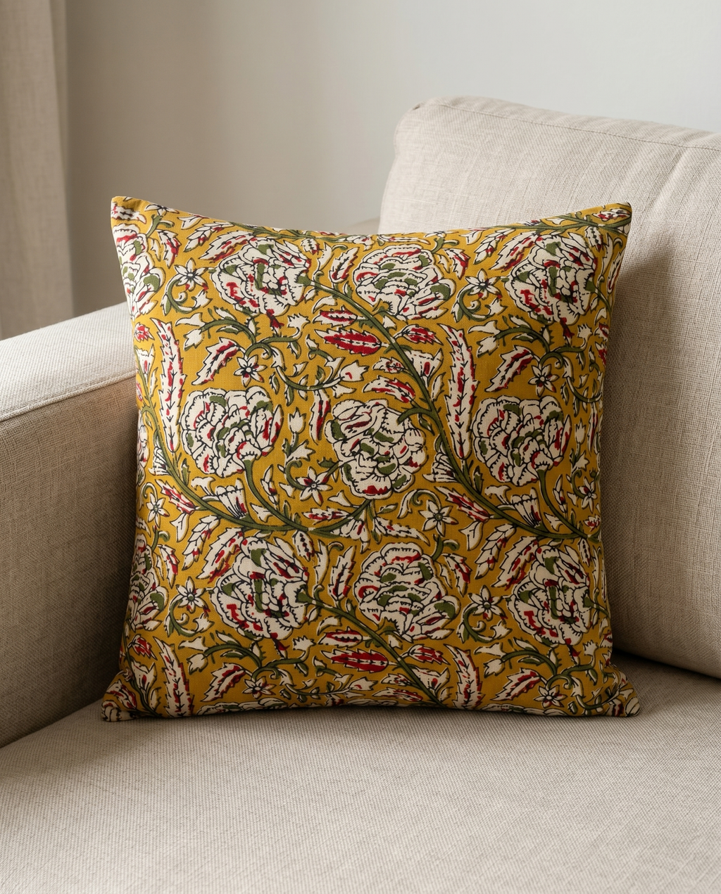 Bagru Daboo Block Print Cotton Fabric – Mustard Floral
