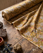 Bagru Daboo Block Print Cotton Fabric – Mustard Floral