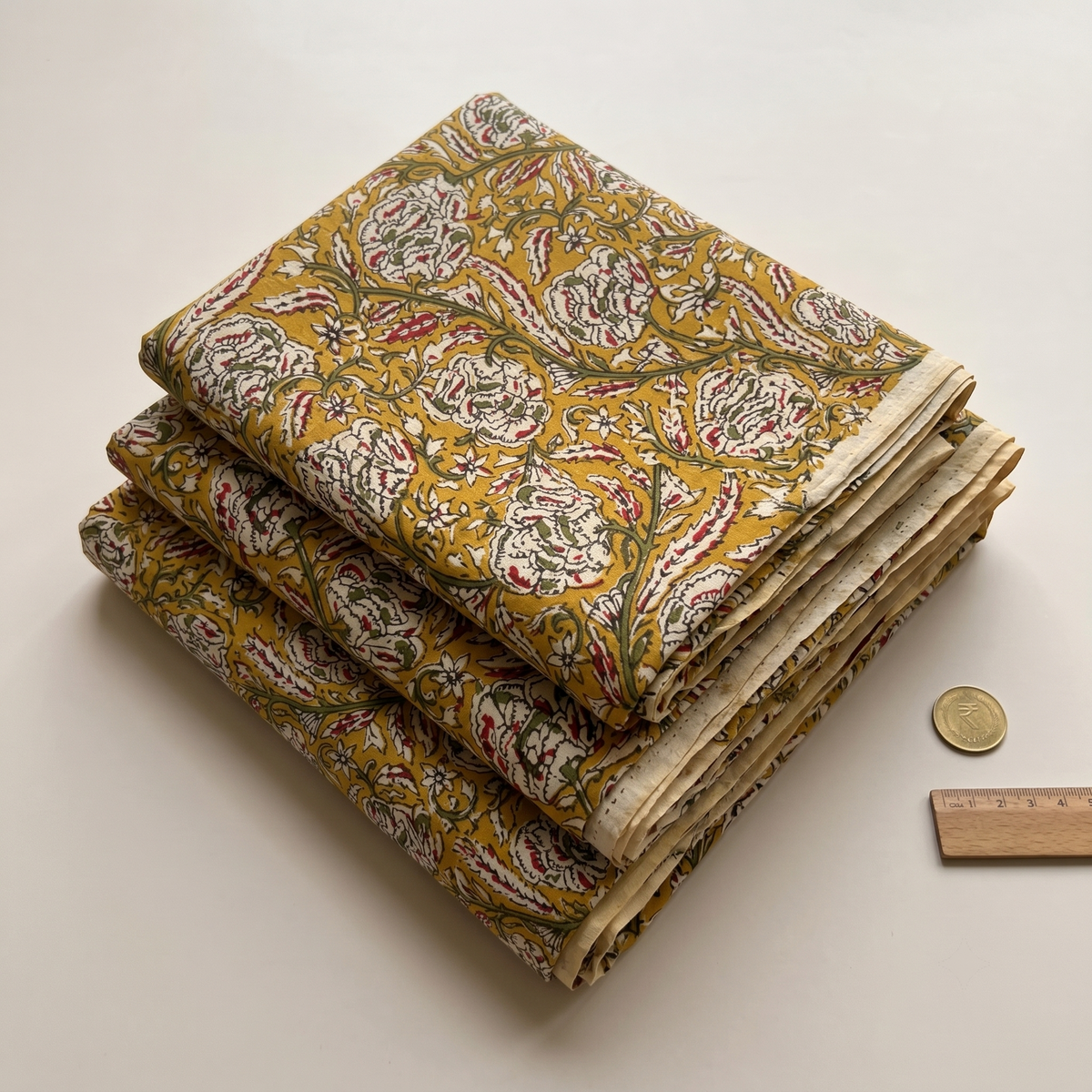 Bagru Daboo Block Print Cotton Fabric – Mustard Floral