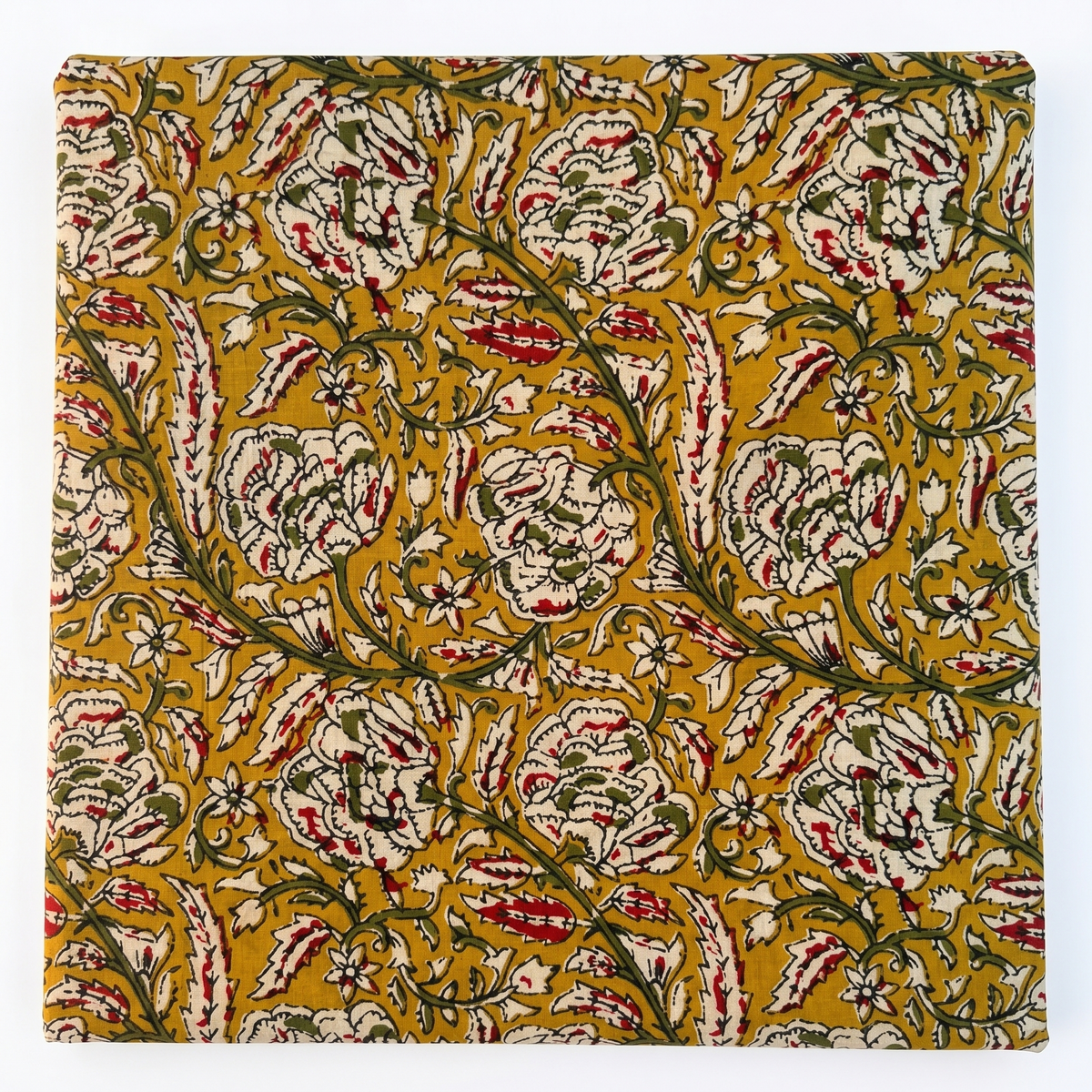 Bagru Daboo Block Print Cotton Fabric – Mustard Floral