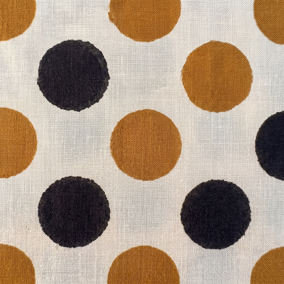Bagru Daboo Block Print Cotton Fabric – Gold & Black Polka Dot