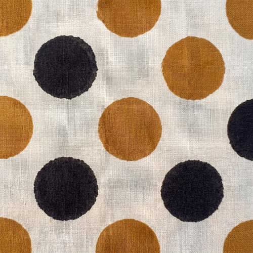 Bagru Daboo Block Print Cotton Fabric – Gold & Black Polka Dot