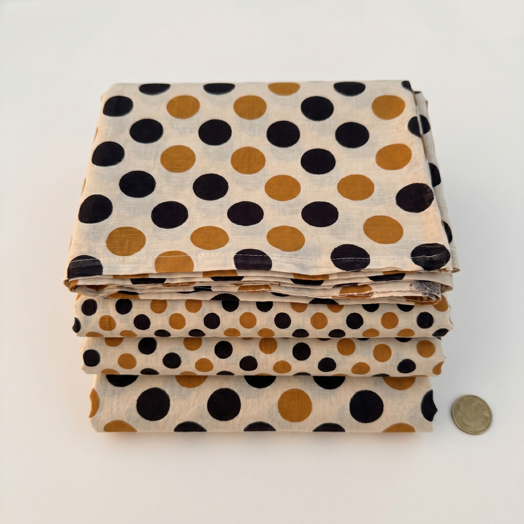 Bagru Daboo Block Print Cotton Fabric – Gold & Black Polka Dot