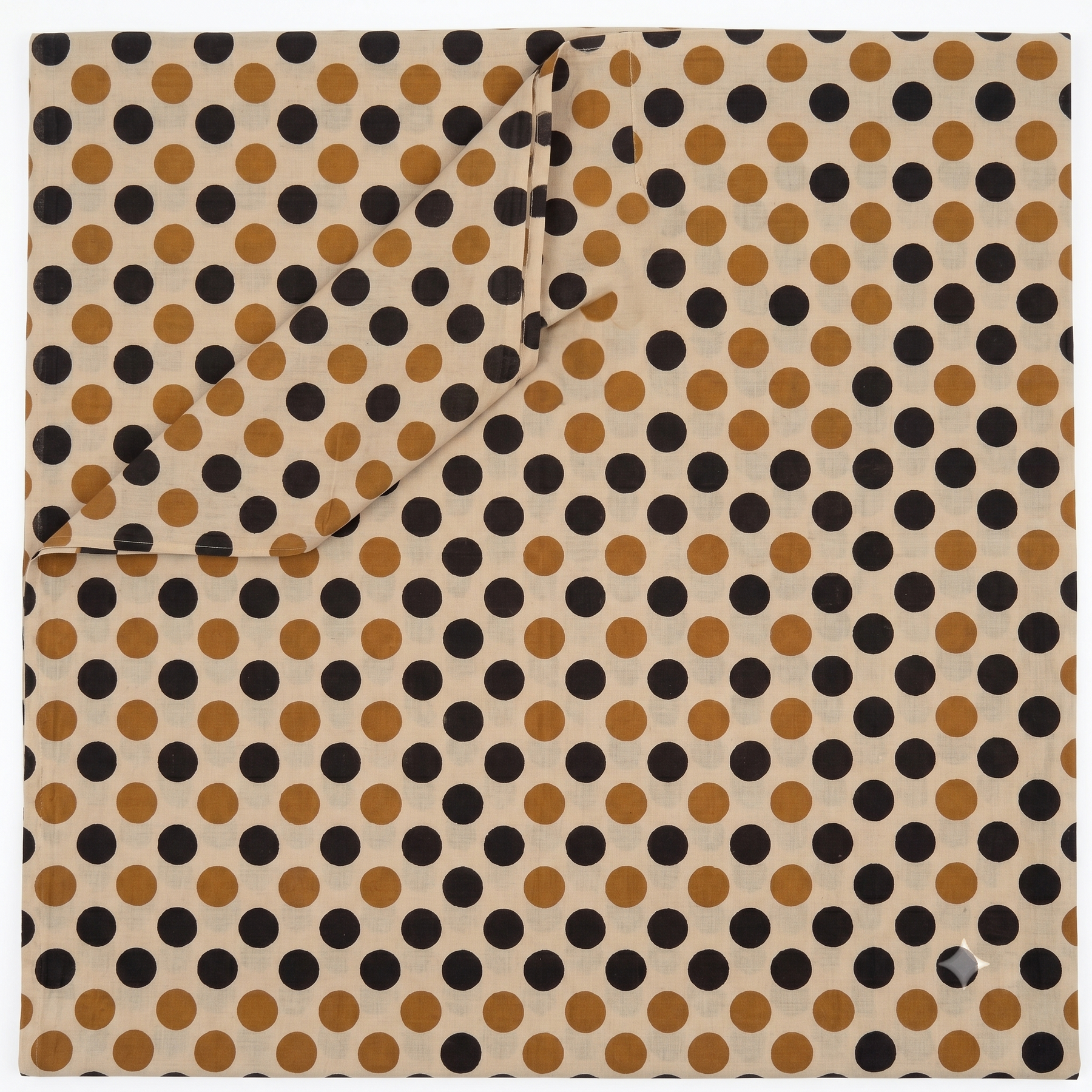 Bagru Daboo Block Print Cotton Fabric – Gold & Black Polka Dot