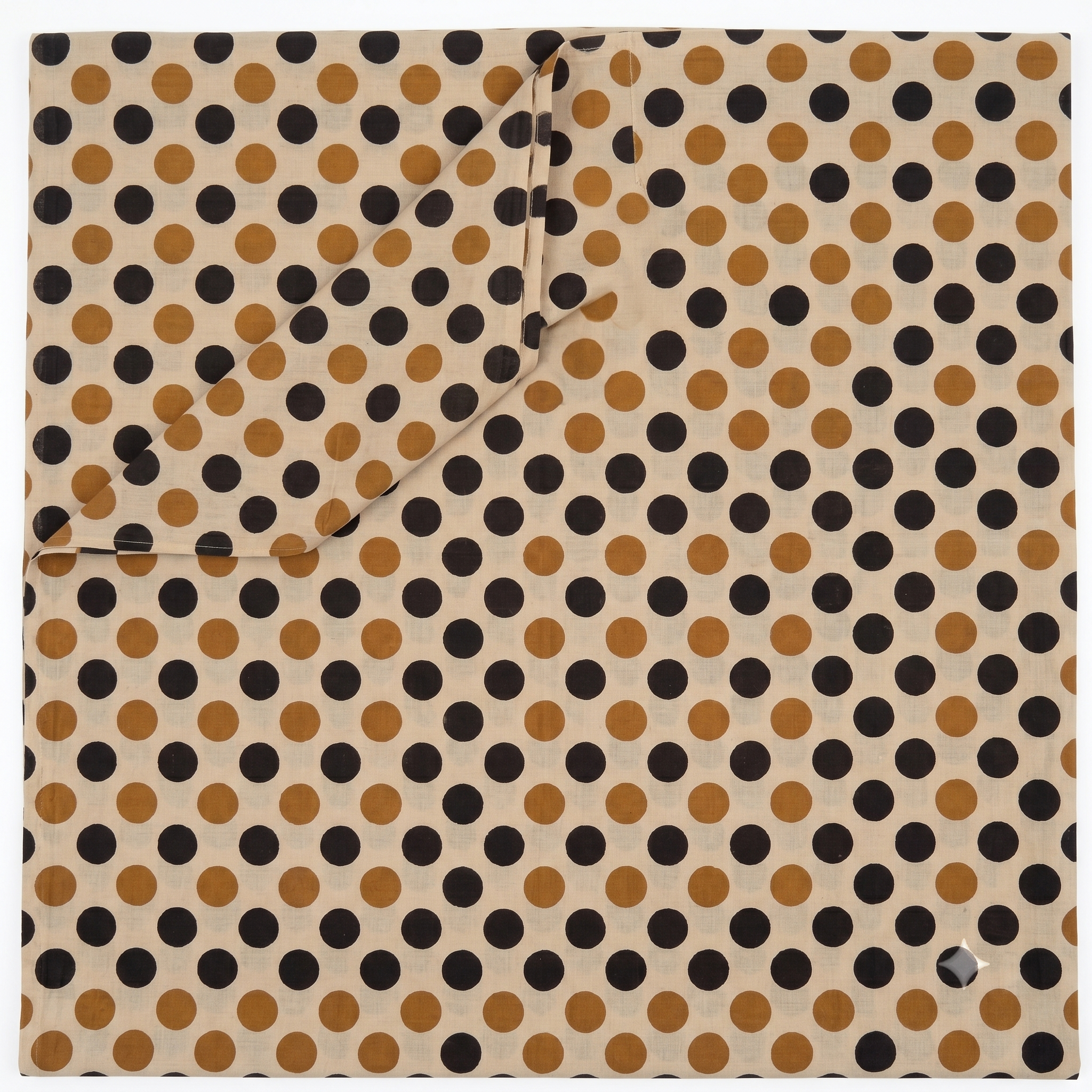 Bagru Daboo Block Print Cotton Fabric – Gold & Black Polka Dot