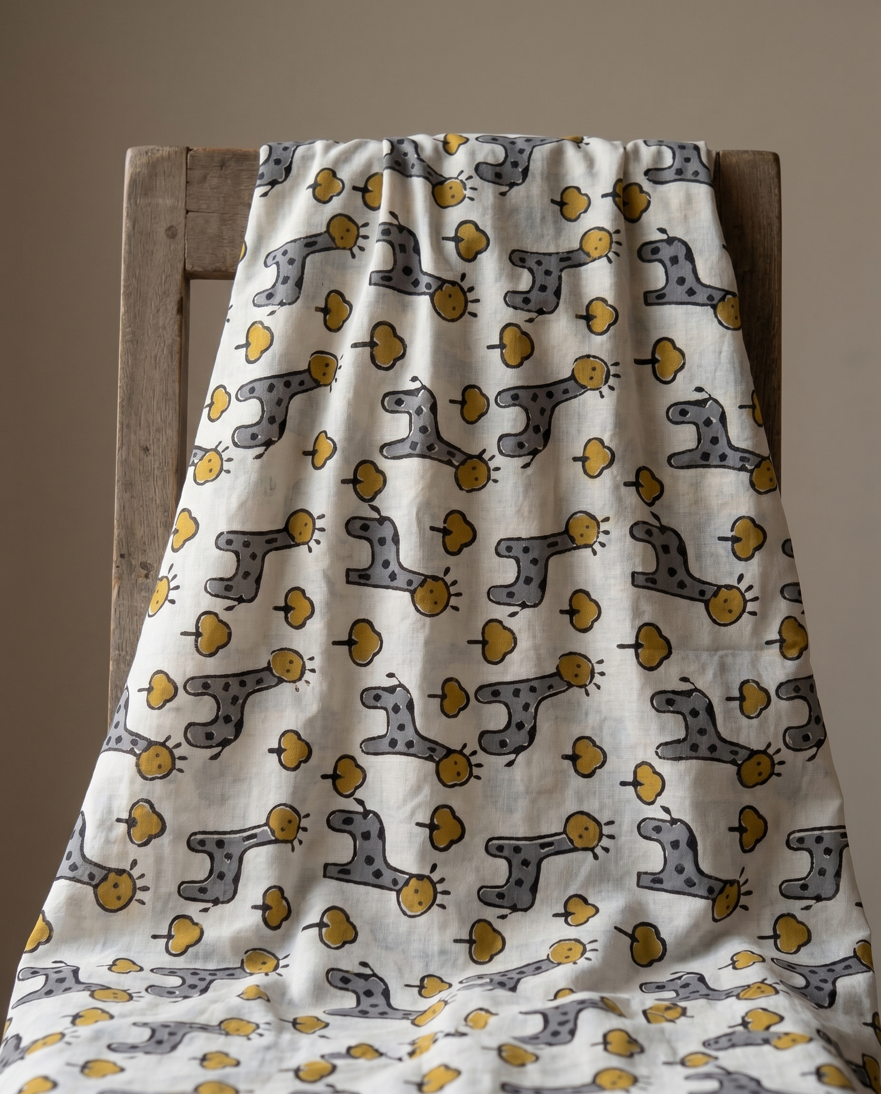 Bagru Daboo Block Print Cotton Fabric – Grey Giraffe Novelty