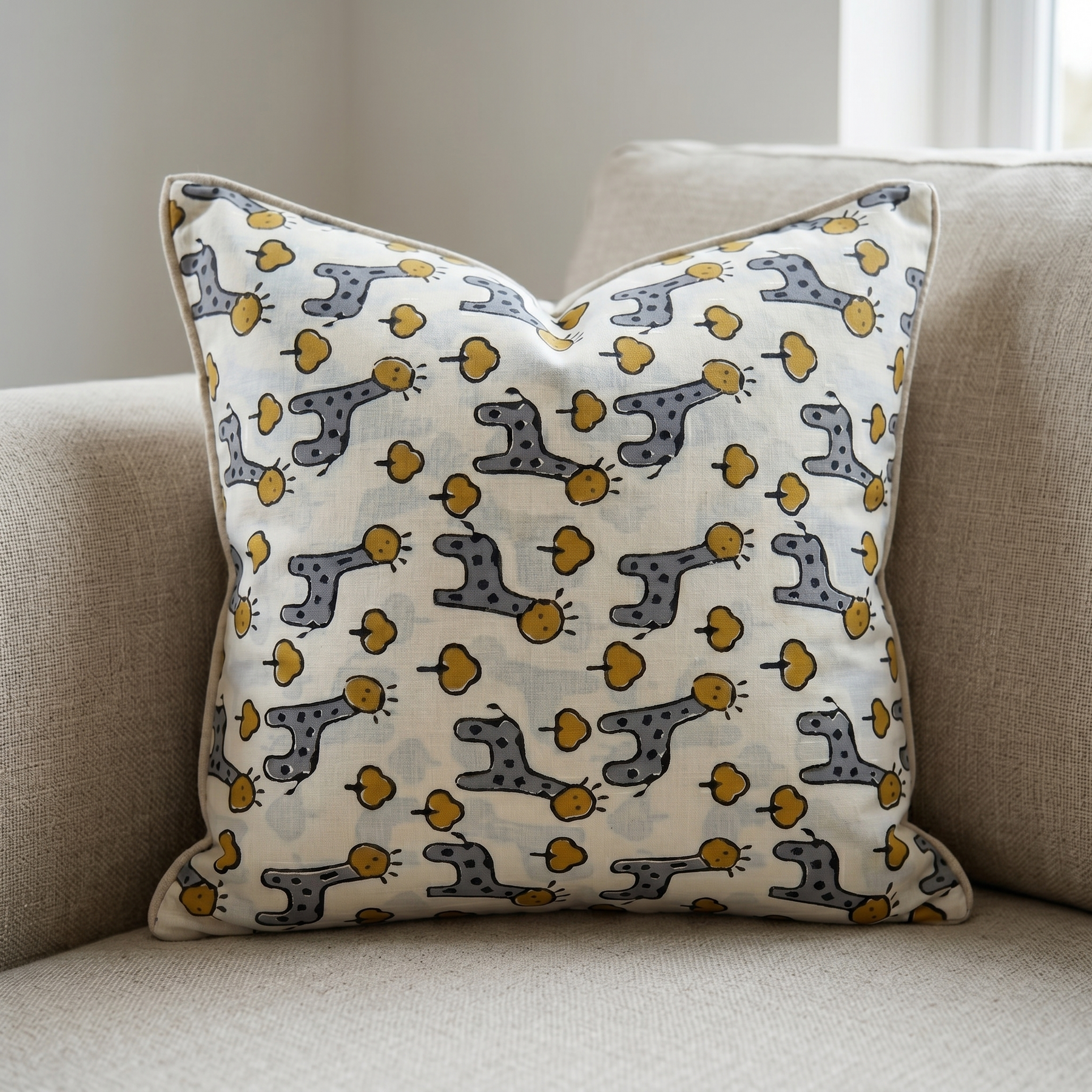 Bagru Daboo Block Print Cotton Fabric – Grey Giraffe Novelty