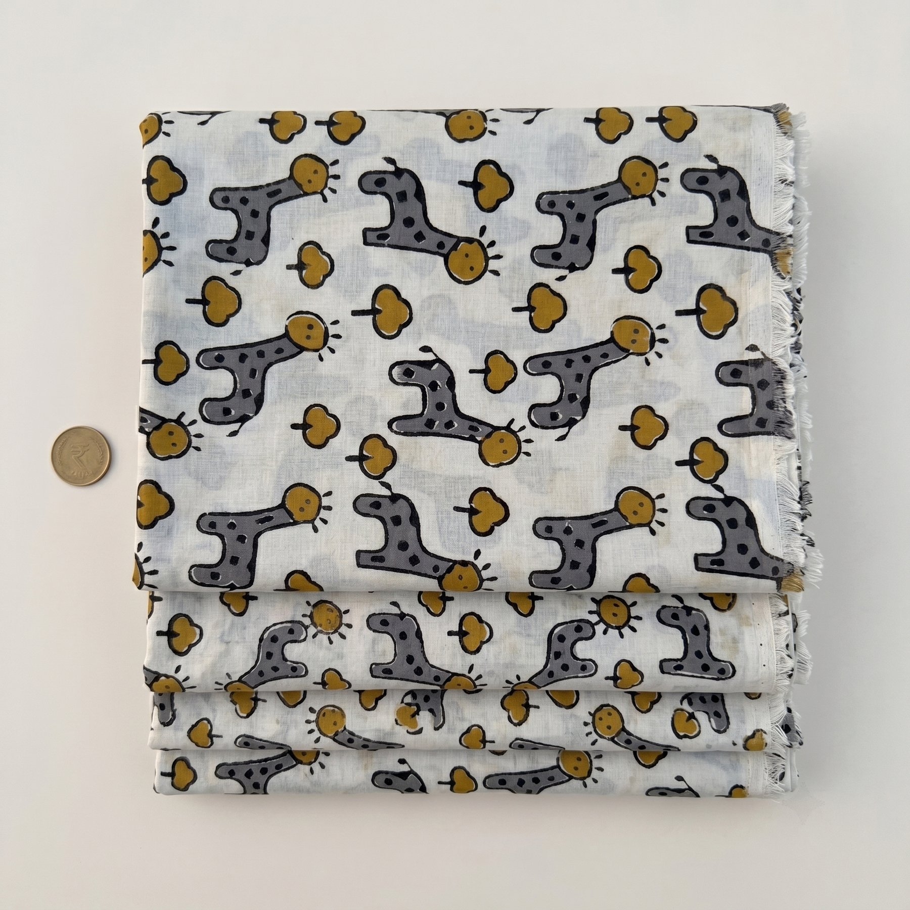 Bagru Daboo Block Print Cotton Fabric – Grey Giraffe Novelty