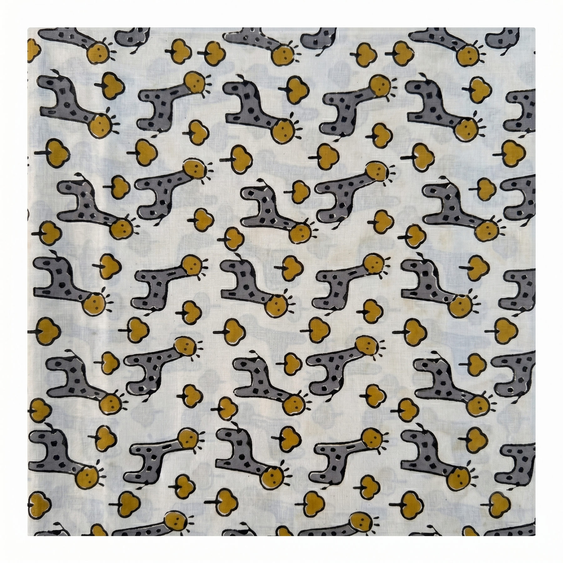 Bagru Daboo Block Print Cotton Fabric – Grey Giraffe Novelty