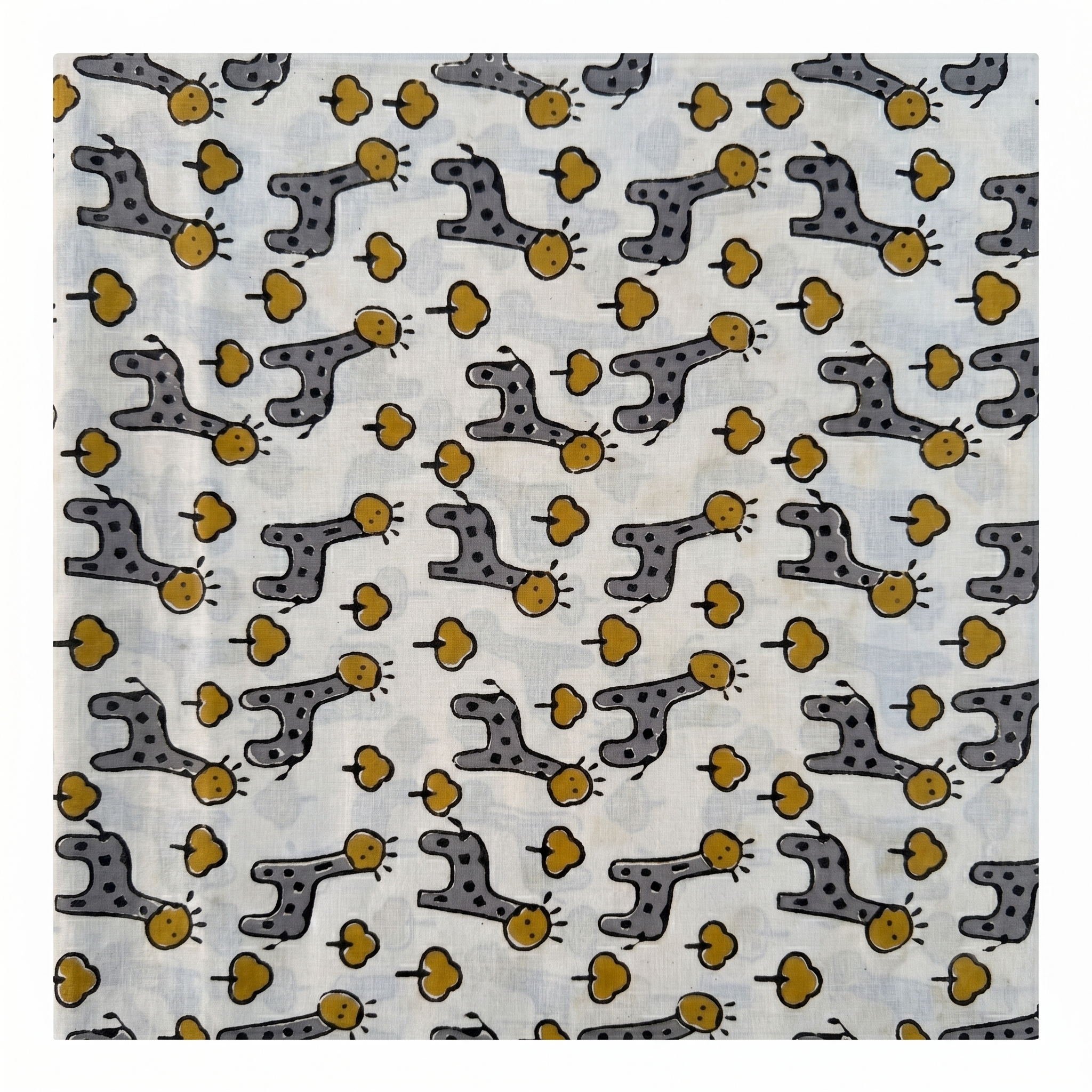 Bagru Daboo Block Print Cotton Fabric – Grey Giraffe Novelty