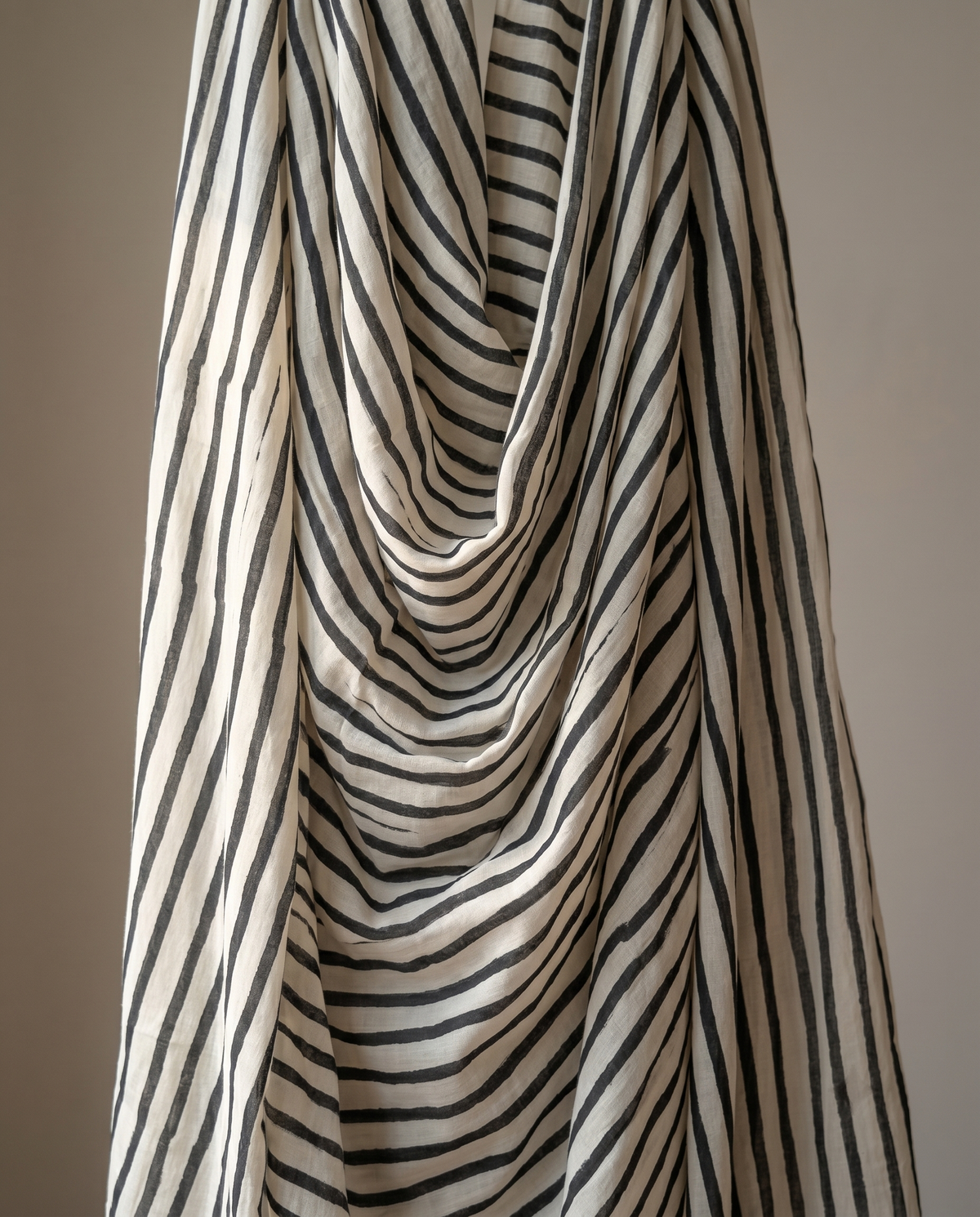 Bagru Daboo Block Print Cotton Fabric – Black & Cream Stripe