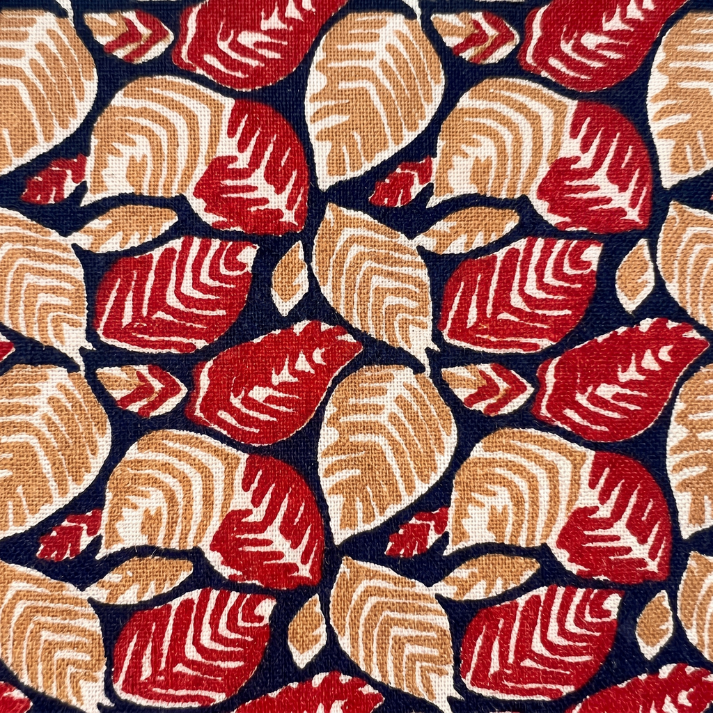 Bagru Daboo Block Print Cotton Fabric – Navy & Red Leaf
