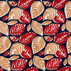 Bagru Daboo Block Print Cotton Fabric – Navy & Red Leaf