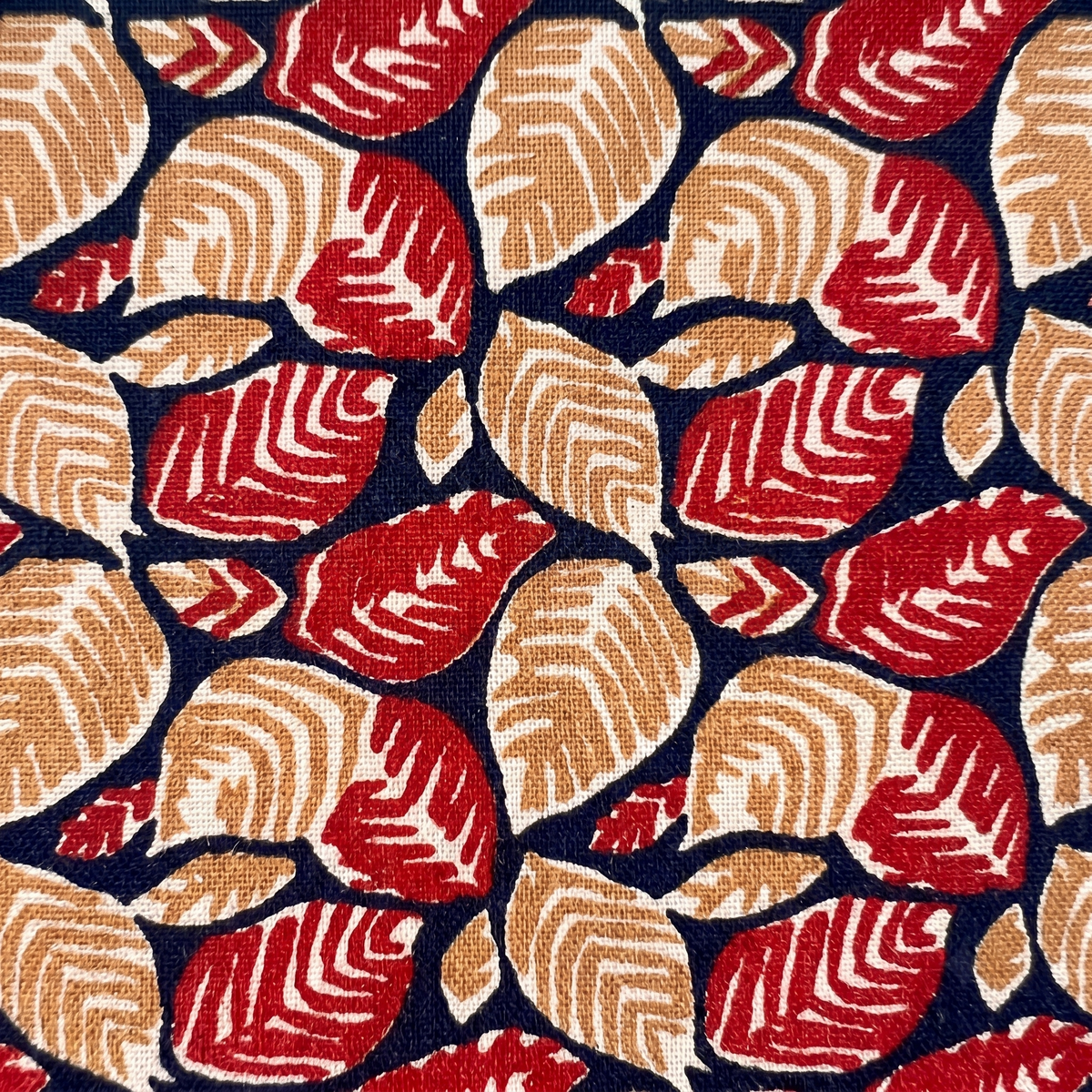 Bagru Daboo Block Print Cotton Fabric – Navy & Red Leaf
