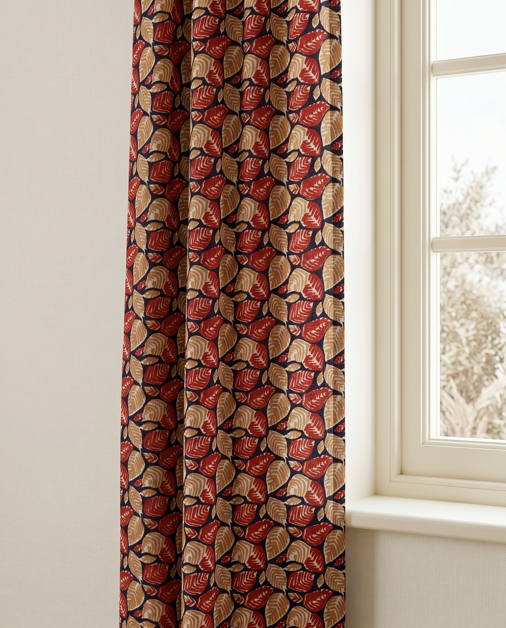 Bagru Daboo Block Print Cotton Fabric – Navy & Red Leaf