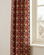Bagru Daboo Block Print Cotton Fabric – Navy & Red Leaf