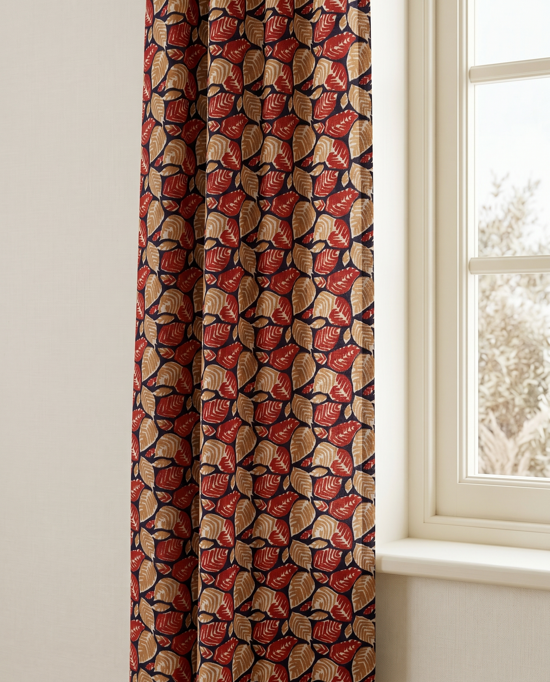 Bagru Daboo Block Print Cotton Fabric – Navy & Red Leaf